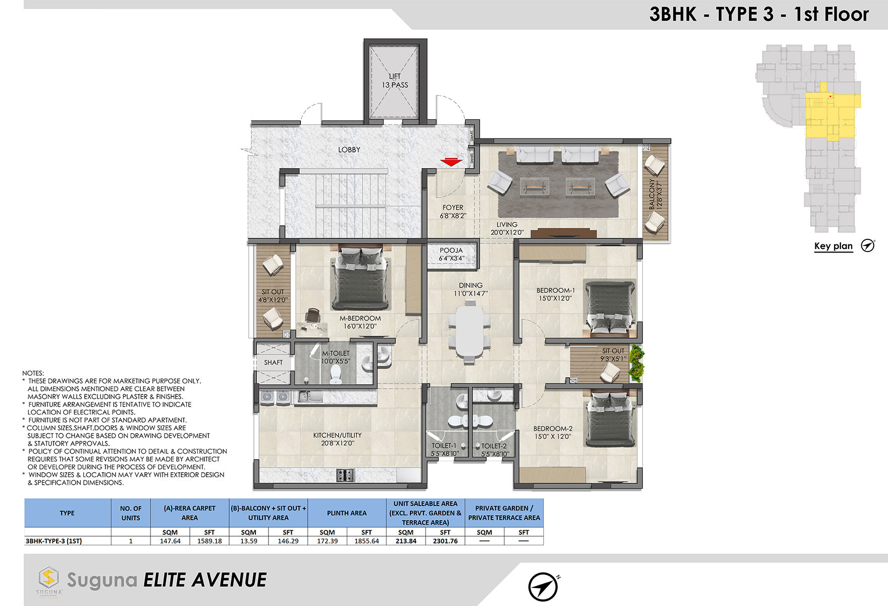 3BHK – Type 3 – Suguna Builders and Developers